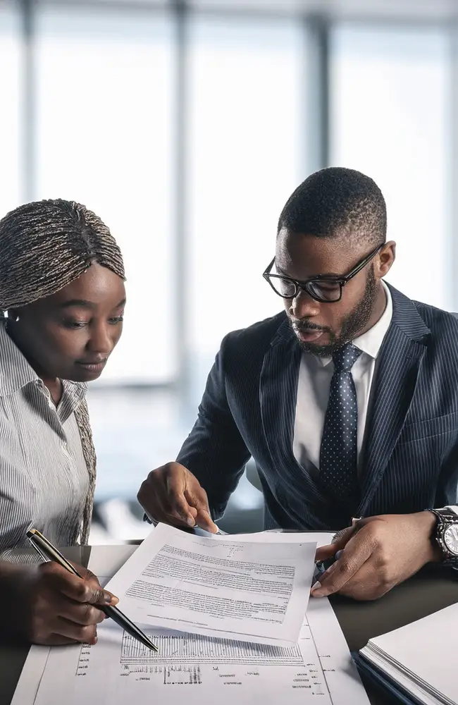 Two people reviewing paperwork.